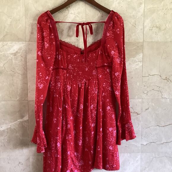 Free People Tess Mini Dress - Small, Red, Boho Milkmaid Holiday Castlecore NWT - Picture 8 of 12